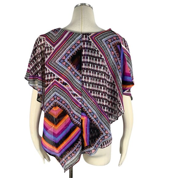 Notations Large Scarf Blouse Bright Multicolor Layer Overlay Sleeveless Butterfl - Picture 3 of 6